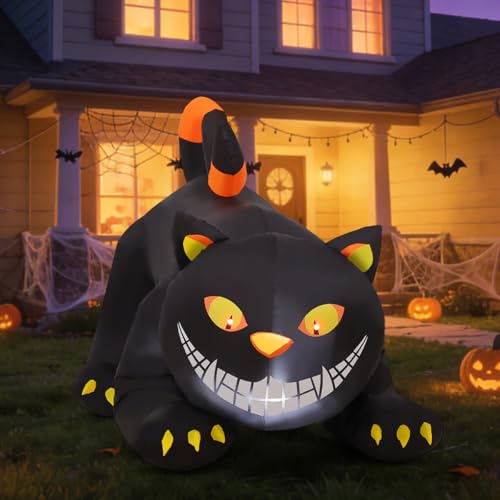 Image of GOOSH 6 FT Halloween Inflatables Outdoor Black Cat with Shakable Head, Blow Up Yard Decoration with LED Lights Built-in for Holiday /Party /Yard /Garden