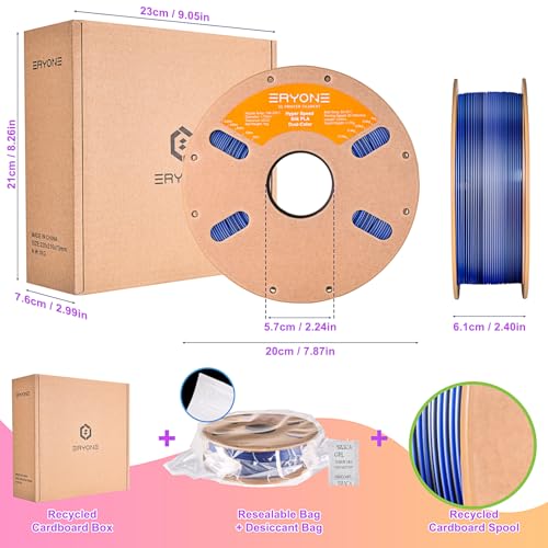 Image of ERYONE Silk Filament PLA+ 1.75mm Shiny 3D Printer Filament, Multicolor PLA 2 in 1, 1kg (2.2LBS) /Spool, HS Silk Dual Color Midnight Blue & Black