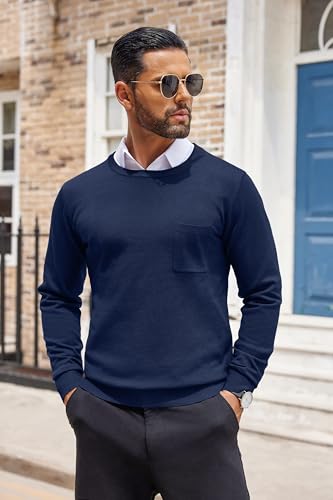 COOFANDY Men's Crewneck Sweater Casual Lightweight Knitted Pullover Sweater with Pocket3