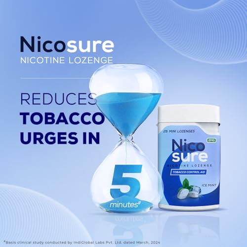 Image of Nicosure Nicotine Lozenges Container Pack-2mg-Pack of 6-150 Lozenges|Tobacco Control Aid|Icemint Flavour|Aids in Quitting Tobacco|Sugar-free|Mini Size Max Flavour