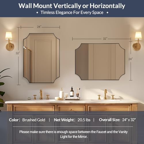 Image of MIRRORART 24x32'' Black Scalloped Bathroom Vanity Mirror for Wall