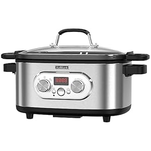 Anfilank 8-in-1 Multi-Cooker, 6.8Qt Programmable Slow Cooker, Presets to Slow Cook/Sous Vide/Bake/Rice & More, Adjustable Temp&Time with LED Display; Comes with Sous Vide Rack, Steam Rack, Spoon