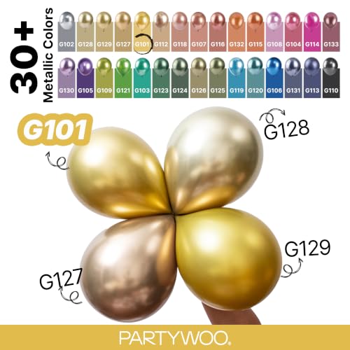 Image of PartyWoo Gold Balloons 101pcs 12 Inch Gold Latex Helium Balloons for Birthday Wedding Anniversary Baby Shower Graduation Bachelorette Retirement Engagement Tea Casino Disco Party Decorations Gold-G101