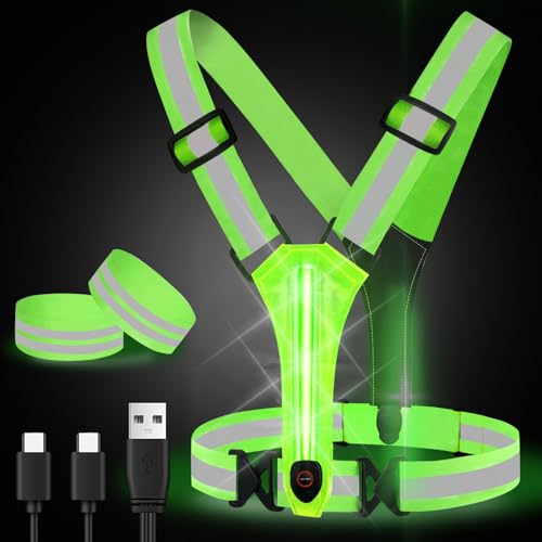 LED Reflective Running Vest, CestMall USB Rechargeable Reflective Vest Running Gear with Adjustable Waist/Shoulder & 2 Armband High Visibility Security Vest for Women Men Night Jogging Cycling Walking