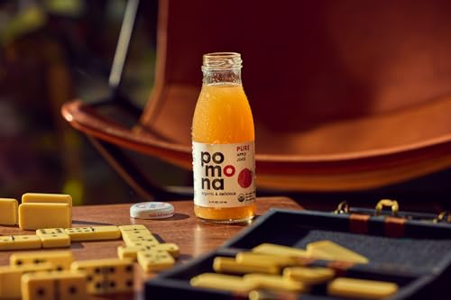 Image of Pomona Organic Apple Juice (Pack of 12), Cold Pressed USDA Organic Juices, No Added Sugar, Not From Concentrate, Vegan, Kosher, Non GMO, Pasteurized, 8.4 Oz Glass Bottles