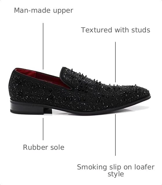 Image of Enzo Romeo Men Fashion Rhinestones Studs Tuxedo Slip On Loafer Dress Shoes WBG