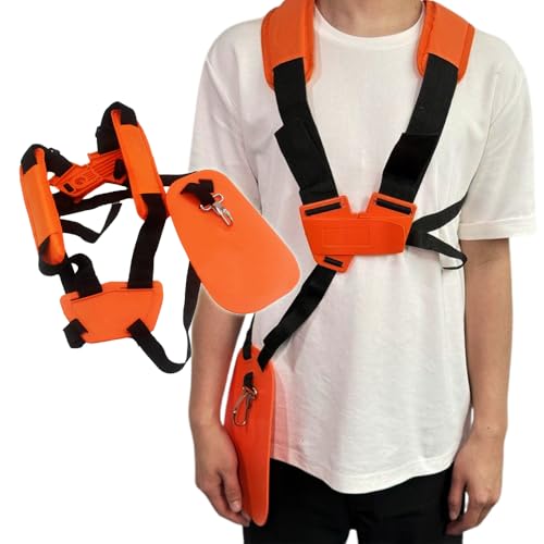 Japard Shoulder Strap for Weed Eater Trimmer, Adjustable & Padded Brush Cutter Double Shoulder Harness, Gardening, Weed Accessories Leaf Brower Orange Black
