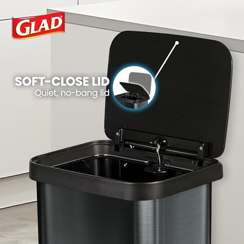 Image of Glad 13-Gallon Stainless Steel Step Trash Can with Clorox Odor Protection, Soft Close Lid, Foot Pedal & Waste Bag Holder - Large Indoor Metal Garbage Bin for Kitchen, Home & Office Use