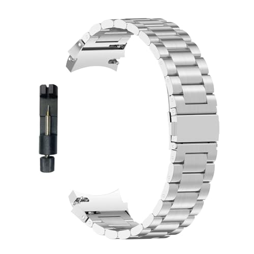 T TECLUSIVE Ultra Luxury Stainless Steel Metal Chain Strap Band Compatible for Galaxy Watch 7 44mm / Watch 7 40mm | No Gap Metal Strap for Galaxy Watch 7 with watch strap adjuster tool (Silver)