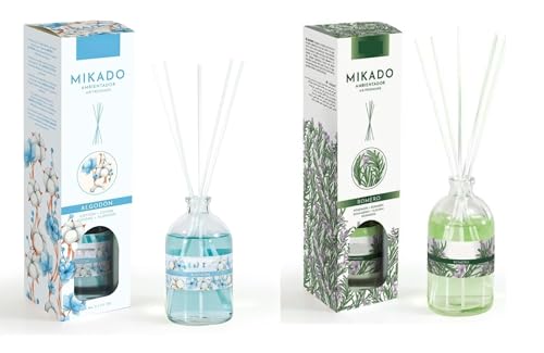 PCMOVILES Mikado Ambientador ALGODON Y ROMERO 100 ml – Pack de 2 Unidades – Aroma Fresco y Natural – Difusor de Varillas para Casa, Oficina y Armario