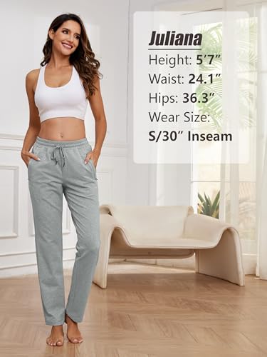 SEVEGO Women's Sweatpants Tall Cotton Yoga Lounge Casual Open Bottom Soft Workout Zipper Pocket Joggers,30",Light Grey,M - image 6