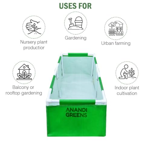 Image of Anandi Green's HDPE UV Protected 360 GSM Green Color Rectangular Plants Grow Bags Suitable for VegetableTerrace Gardening with PVC Pipe Support (4Lx1.5Wx1H Fit) Pack of 1