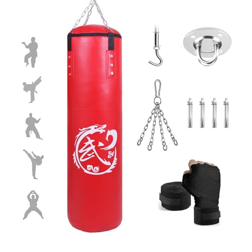 4FT Set sacco da boxe - 120cm sacchi da boxe pesanti per adulti, pelle PU di alta qualità, kickboxing per arti marziali, allenamento MMA, Punch sandbag per allenamento fitness boxe (senza riempimento)