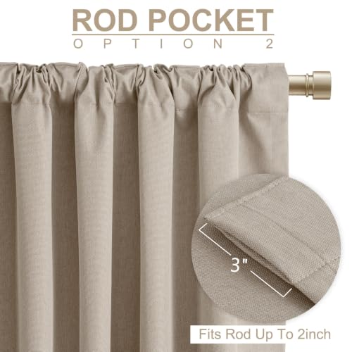 Image of Linen Textured Blackout Sliding Door Curtains 90 Inch Long Burlywood Birch | 100% Blackout Shield Back Tab /Rod Pocket Sliding Door Curtains, Thermal Insulated Curtains 1 Panel Set, 100 inchW x 90 inchL