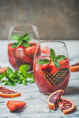 Wonder Woman Stemless Wine Glasses - 17 Oz. Capacity - Set Of 2 Glasses #TOP3