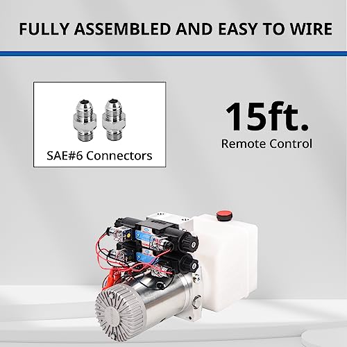 Image of 4.5 Quart Hydraulic Power Unit 1.6KW Hydraulic Pump 12V DC 3200 PSI Double Acting Dump Trailer Pump Plastic Oil Reservoir for Car Lifting Platforms