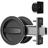 AST Round Pocket Door Lock with Edge Pull, Sturdy Privacy Bifold and Cavity Sliding Door Lock with Flush Pull, Replacement Hardware with Latch, Made of Zinc Alloy, Matte Black
