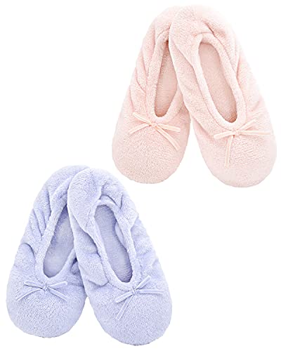 Image of Panda Bros 2 Pairs Women's Ballerina House Slippers, Anti-Skid Comfy Warm Ballet Style Slippers