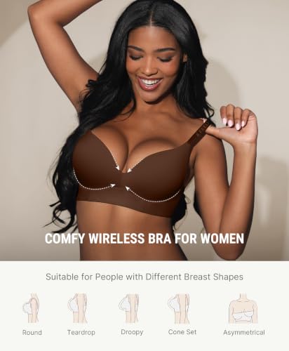 Image of FeelinGirl Wireless Push Up Bra Full Support Lift Balconette Seamless | No Underwire Tshirt Bra, Full Coverage, Back Smoothing, No Show Comfy Bra for Deep V Clothes
