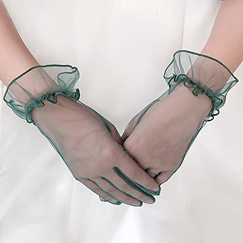 PTNKUIIY bruiloft bruidshandschoenen, korte vintage avondhandschoenen van tule, opera party handschoenen, zomer zonnebescherming, transparante netstof mesh handschoenen voor dames, carnaval kostuum