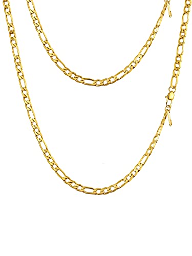 PROSTEEL Collar Corto de Cadena Gruesa Chapado en Oro de 18 Quilates, Gargantilla Figaro para Mujeres y Ninas, Collar de 35,5 cm con Cadena de Extension