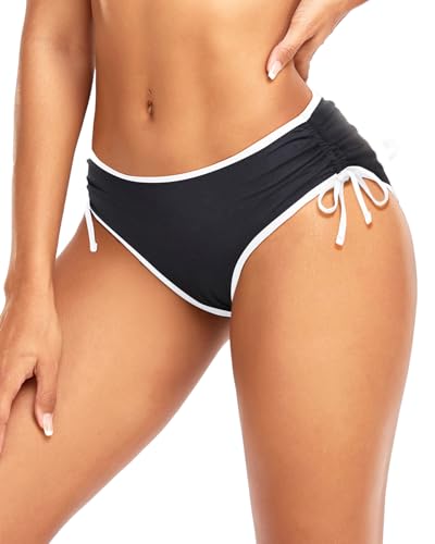 Image of Daci Women Mid Waist Bikini Bottoms - Full Coverage Swim Bathing Suit Bottom Side Tied Swimsuit Bottoms