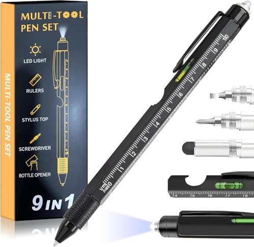 XBllcyiv Fathers Day Dad Gifts for Dad Husband, 9 in 1 Multitool Pen Set with LED, Stylus, Level, Screwdriver, Fathers Day Gift from Daughter Wife Son, Gadgets for Men, Father, Blue, 1 Pack (Black)