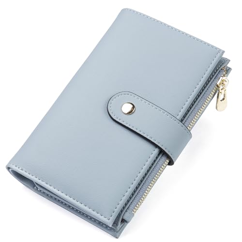 Womens Wallet RFID Blocking Leather Trifold Clutch Wallet Credit Card Holder Ladies Travel Wallet Purse with Pen Holder