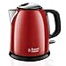 Russell Hobbs Hervidor de Agua Eléctrico Colours Plus - 1 litro, Hervidor Pequeño, 2400 W, Filtro Extraíble, Zona de Ebullición Rápida, Base de 360°, Indicador Nivel de Agua, Inox., Rojo - 24992-70
