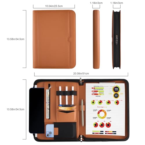 Image of ProCase Portfolio Business Padfolio Folder with Zipper -Tan | Conference Meeting Executive File Legal Document Organizer with Pockets Letter Size A11 Writing Pad Notepad Padfolio