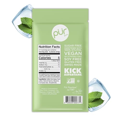 Image of PUR Gum | Aspartame Free Chewing Gum | 100% Xylitol | Natural Coolmint Flavored Gum, 55 Pieces (Pack of 12)