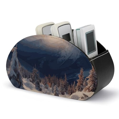 Support de télécommande 5 compartiments en cuir PU avec motif de montagnes pour lecteur multimédia - 2