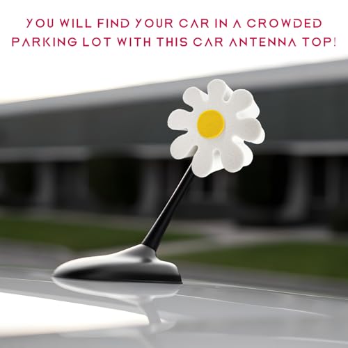 ZNDAW Daisy Car Antenna Topper, EVA Foam Daisy Antenna Decoration Rearview Mirror Dangler, Automotive Roof Toppers Lovely Flower Aerial Ball Cute Dashboard Accessory for Women Men (White)