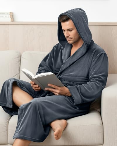 image for NY Threads Mens Robe with Hood, Luxury Plush Fleece Hooded Mens Bathro