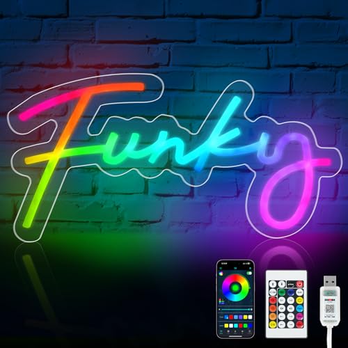 HOTUT Funky Enseigne Lumineuse Neon dynamique, Effets dynamiques colorés, Lumineux Lampe LED Funky RGB avec 3 méthodes de contrôle et minuterie, 200 couleurs et plus de 60 modes d'éclairage