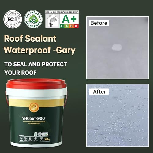 Image of 5 Gallon Gray Waterproof Elastomeric Roof Coating Sealant, Flexible Solar Reflective Liquid Waterproofing Adhesive for Flat, Metal, Slope Roofs Repair 20KG