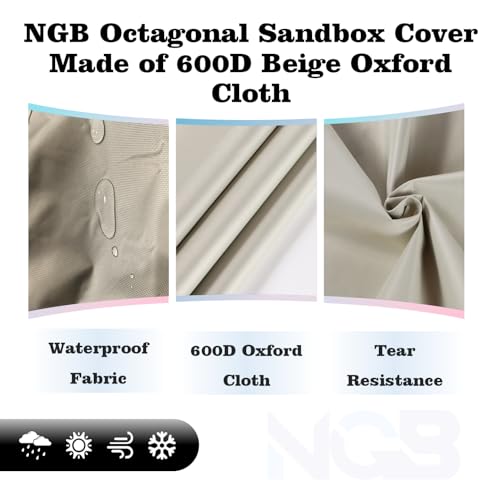 Image of NGB Octagonal Sandbox Cover, 600D Waterproof Oxford Cloth Sandbox Protector with High-Efficiency Windproof Hooks 4, Easy-to-Find Reflective Handles and Fixed Elastic Drawstring (Beige, 85 inchx78 inchx9 inch)