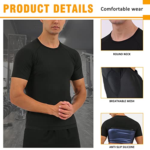Sauna Shirt for Men Sweat Suit Short Sleeve Compression T-Shirt Weight Loss Body Shaper Shirts for Workout Sports Exercise4