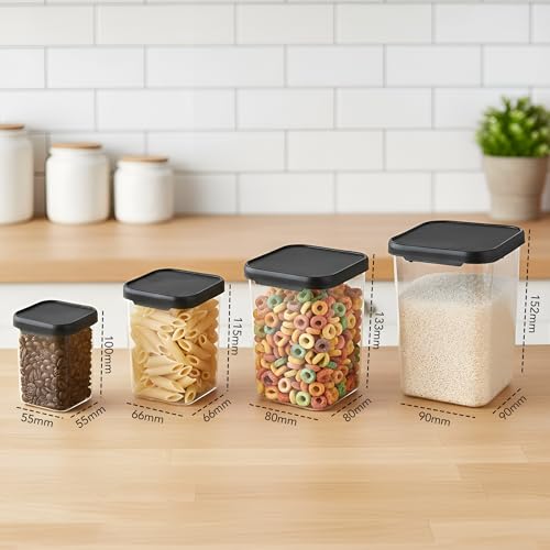Image of Plastic Airtight Containers Set For Kitchen Storage And Containers Box For Pantry Organization And Container (4X350ml+4X650ml+4X950ml, Black And Transparent) Set of 12