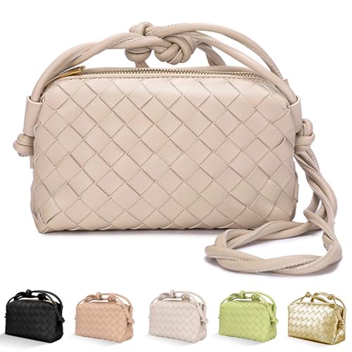 Woven Crossbody Bags for Women - Lightweight Vegan Leather Shoulder Purse with Zipper Closure