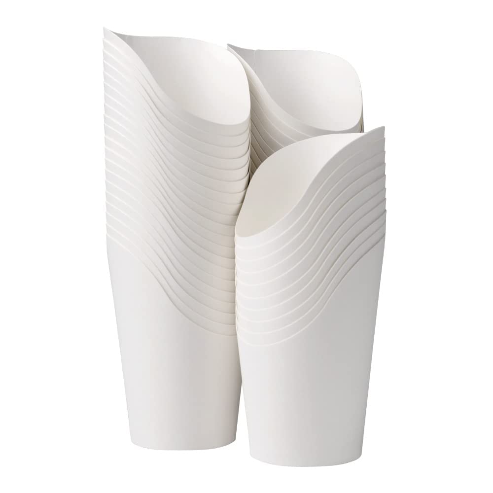 50pcs French Fries Holder, 14oz Charcuterie Cups, Disposable Take-out Party Fry Cups, Waffle Popcorn Boxes, Sandwich Cups Holder, Wedding Food Trays, Paper Cones for Food (White)