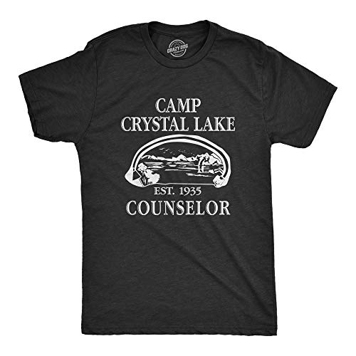 Mens Camp Crystal Lake T Shirt Funny Graphic Camping Vintage Adult Novelty Tees (Black) - L