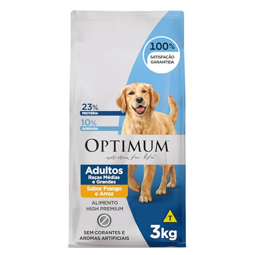 Ração Optimum para Cães Adultos Raças Médias e Grandes Sabor Frango e Arroz 3kg