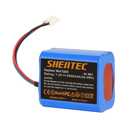 Shentec 7.2V 4500mAh NI-MH Ersatzakku für iRobot Braava Akku 380 380T 390 390T Mint 5200 5200B 5200C