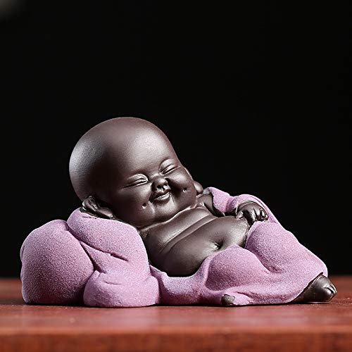 Kingzhuo Ceramic Tiny Cute Buddha Statue Monk Figurine Creative Baby Crafts Dolls Ornaments Gift Classic Delicate Ceramic Arts and Crafts Tea Accessories 2.4'' Inches High (Purple)