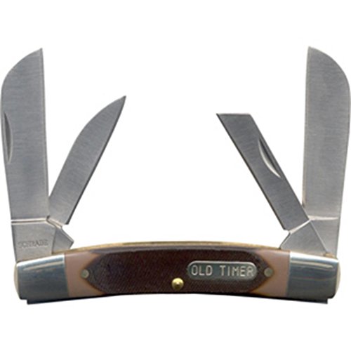 Old Timer 4OT Big Man 5.8in S.S. Traditional Folding Knife with 2.3in Sheepsfoot Blade and Sawcut Handle for Outdoor, Hunting, Camping and EDC