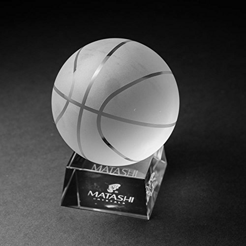 Matashi Crystal Paperweight for Desk with Etched Basketball Ornament and Trapezoid Base Home