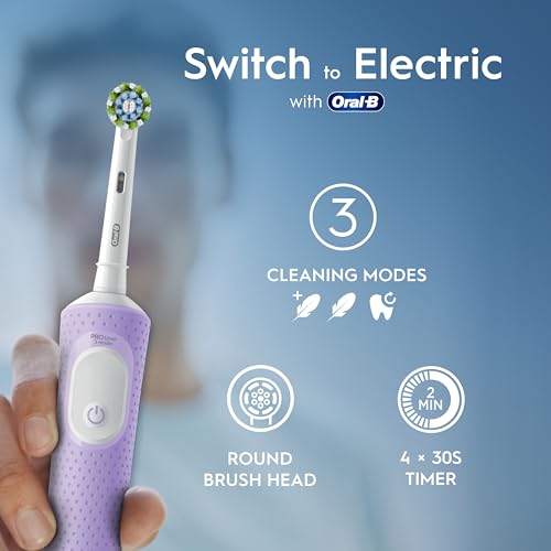 Oral-B Vitality Pro Electric Toothbrushes Adults, 1 Handle, 2 Oral B Electric Toothbrush Heads, 3 Brushing Modes Including Sensitive Plus, Rechargeable, 2 Pin UK Plug, Purple - Image 4