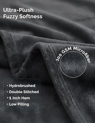 Image of VOMZER Premium Plush Double Blanket | 300 GSM Lightweight Cozy Soft for Bed Sofa Couch Travel Camping| 153x229 Cm /60x90 Inches Charcoal Grey