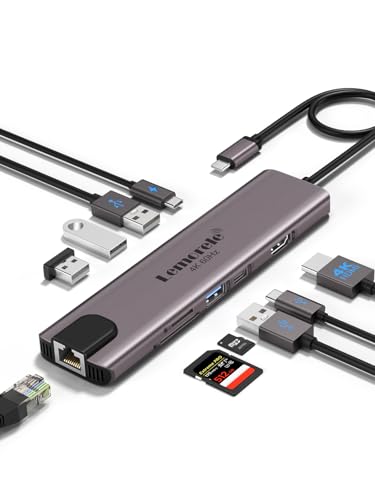 ليمورل موزع USB C متعدد المنافذ 10 في 1، قاعدة شحن USB C لماك بوك مع HDMI 4K @60Hz وايثرنت و4 منافذ بيانات USB-A وUSB-C، 100 واط بي دي، منفذ اس دي/تي اف، مناسب لسيرفيس/ديل/اتش بي